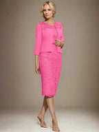 Sheath/Column Scoop Knee-Length Chiffon Lace Mother of the Bride Dress With Beading