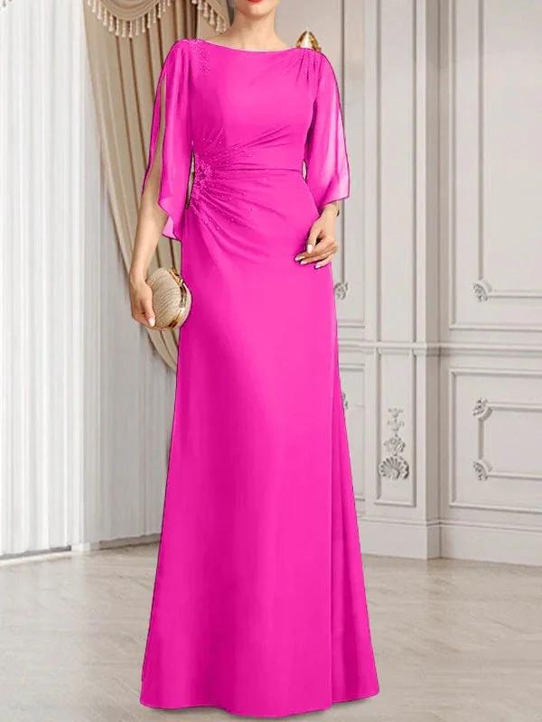Sheath/Column Scoop Floor-Length Chiffon Mother of the Bride Dress With Pleated Beading