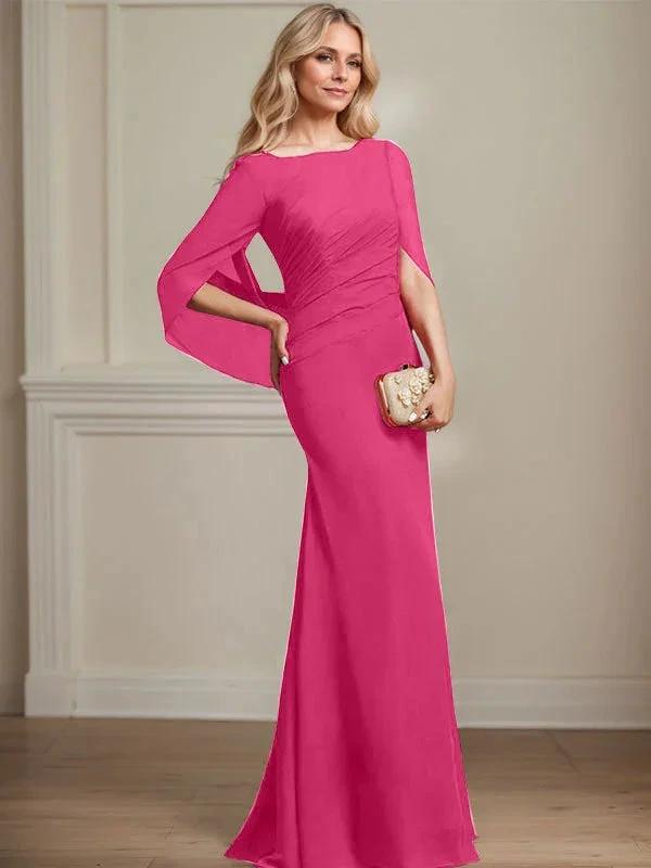 Trumpet/Mermaid Boat Neck Floor-Length Chiffon Mother of the Bride Dress With Pleated