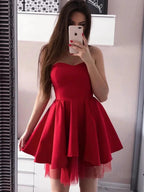 A-line Pink Sweetheart Satin Homecoming Dresses  PD244