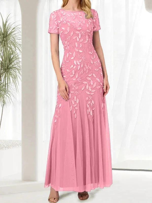 Blue Mermaid Round Neck Long Mother of the Bride Dress With Beadings