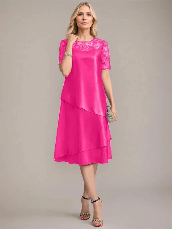 A-Line Scoop Knee-Length Mother of the Bride Dress With Applique & Sequins