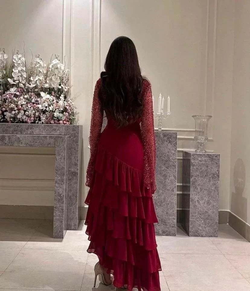 Elegant Sequins Chiffon Multi-Layered Prom Dress Formal Party Evening Dress Y7736