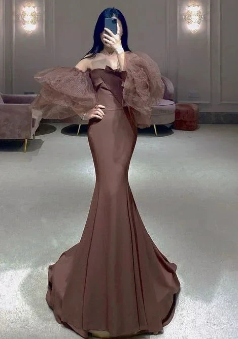 Elegant Mermaid Brown Evening Dress Pageant Dress Y7140