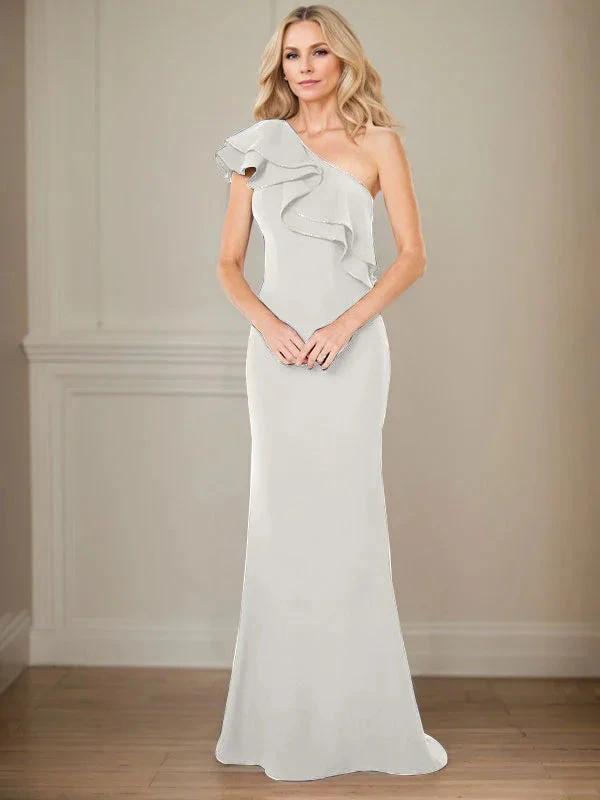 A-line One Shoulder Floor-Length Chiffon Mother of the Bride Dress With Ruffles