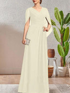 Dark Navy A-Line V-Neck Long Mother of Bride Dress