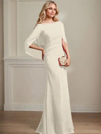 Trumpet/Mermaid Boat Neck Floor-Length Chiffon Mother of the Bride Dress With Pleated