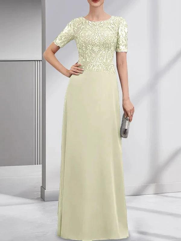 A-line Scoop Floor-Length Lace Chiffon Mother of the Bride Dress With Sequins