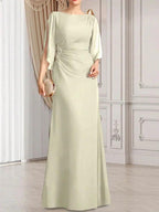 Sheath/Column Scoop Floor-Length Chiffon Mother of the Bride Dress With Pleated Beading