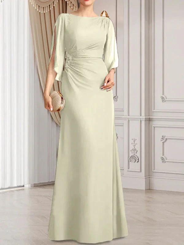 Sheath/Column Scoop Floor-Length Chiffon Mother of the Bride Dress With Pleated Beading