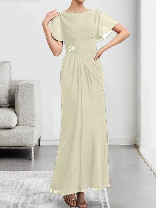 A-line Scoop Illusion Tea-Length Chiffon Lace Mother of the Bride Dress With Beading Sequins