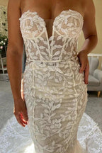 Ivory Lace Strapless Mermaid Wedding Dress Lace Bridal Gown WD707