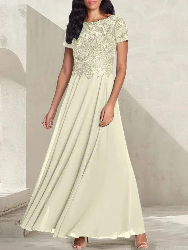 Charcoal Grey A-Line Scoop Long Mother of the Bride Dress With Beadings