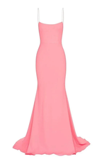 Mermaid Long Prom Dress Pink Spaghetti Straps Evening Dress Y272