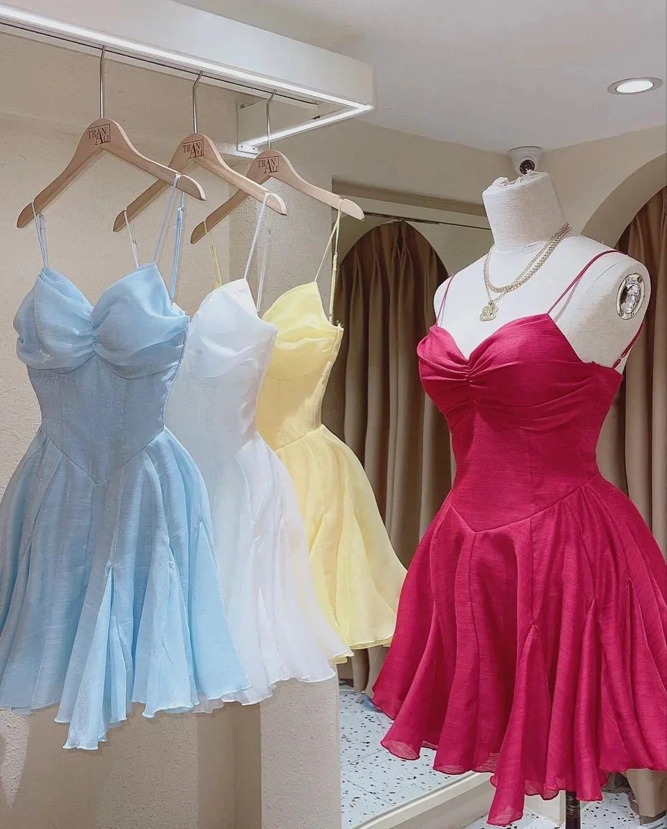 A-line Spaghetti Straps Homecoming Dress Cute Party Dress Y2133