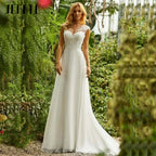 Beach Lace Chiffon Wedding Dress Charming O-Neck Appliques Bridal Gowns A-Line Backless Sleeveless Robe De Mariee 2024