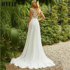 Beach Lace Chiffon Wedding Dress Charming O-Neck Appliques Bridal Gowns A-Line Backless Sleeveless Robe De Mariee 2024