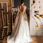 Elegant Glitter Sweetheart Wedding Dresses For Women A-Line Batwing Sleeves Bridal Gown Tulle Backless