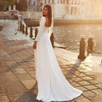 Satin Wedding Dresses For Bride With Long Sleeves Simple Sexy Bridal Gowns Sweetheart A Line Button Robe De Mariee