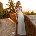 Wedding Dresses Boho Lace A Line Beach Sweetheart Off Shoulder Split Bride Gown Chiffon Backless Custom