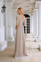 Women Chiffon V Neck Long Half Sleeves  Mother of Bride Dress Wedding Wedding Party  SY28108