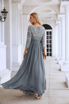 Ladies Round Neck Long Sleeve Lace Chiffon Bridesmaid Evening Dress Prom Wedding Evening Dress SY28114