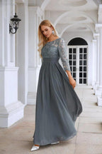 Ladies Round Neck Long Sleeve Lace Chiffon Bridesmaid Evening Dress Prom Wedding Evening Dress SY28114