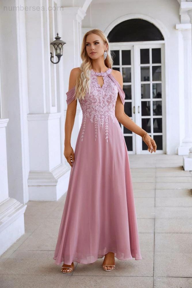 Ladies Chiffon Embroidery Flying Sleeves Mopping Long Bridesmaid Evening Dress Prom Wedding Party Evening Dress 28119
