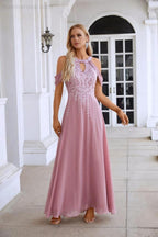 Ladies Chiffon Embroidery Flying Sleeves Mopping Long Bridesmaid Evening Dress Prom Wedding Party Evening Dress 28119