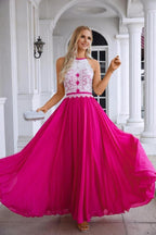 Women's Halter Neck Sleeveless Chiffon Lace Bridesmaid Evening Dress Wedding Prom Party Evening Dress 28120