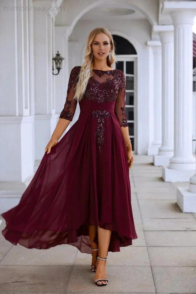 Women's Chiffon V Neck Tulle Embroidered Sequins Bridesmaid Evening Gown Prom Wedding Party Dress SY28129