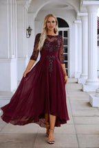 Women's Chiffon V Neck Tulle Embroidered Sequins Bridesmaid Evening Gown Prom Wedding Party Dress SY28129