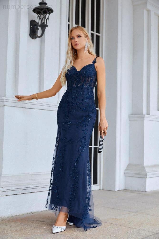 Numbersea Ladies Spaghetti Strap Embroidery Front Slit Length Bridesmaid Evening Dress Party Wedding Beach Dress 28092