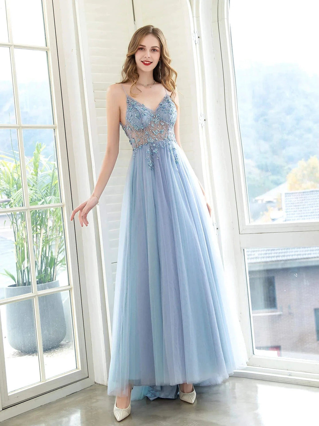 Boutique Evening Dresses Luxury Beaded Prom Dress Luxury Evening Party Dresses Spaghetti Strap Dressblee