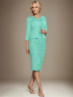 Sheath/Column Scoop Knee-Length Chiffon Lace Mother of the Bride Dress With Beading