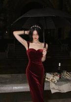 New Summer Women Vintage Sleeveless Velvet Dress Female Spaghetti Strap Sexy Bodycon Dress Ladies Elegant Evening Dress Y1654