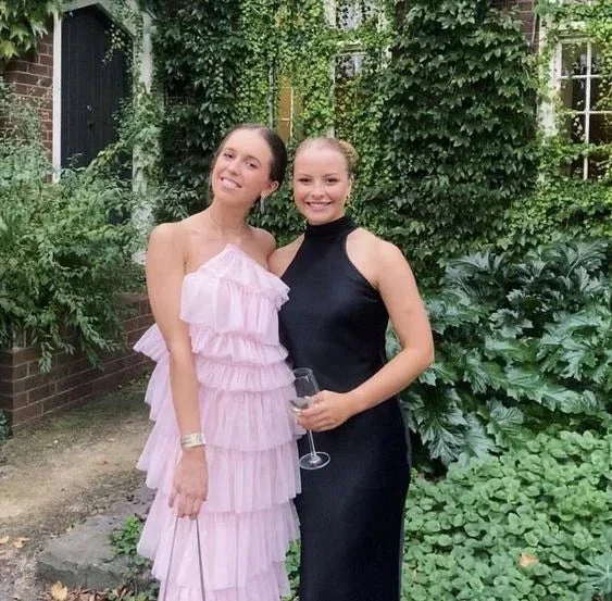 Sexy Halter Pink Layered Long Prom Evening Dresses,Chic Formal Gown Y1586