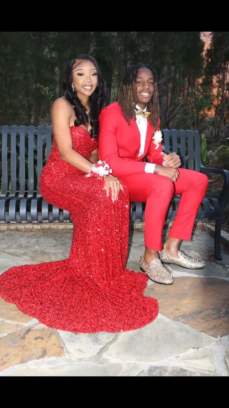 Elegant Red Sequins Mermaid Prom Dress,Red Evening Gown Y5571
