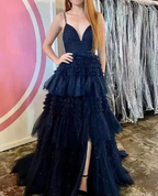 Champagne A-Line Spaghetti Straps Ruffles Formal Evening Dresses Long Prom Dress Y6801