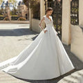 Elegant Wedding Dresses For Woman Vestidos De Novia V Neck Lace Long Sleeves Satin Bridal Gown Illusion Back Bride