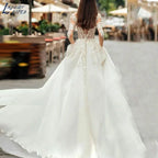 Graceful Wedding Dresses Bobo Illusion Long Sleeves Women Appliqued Lace Bridal Gowns Sexy Tulle