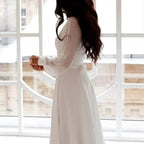 A Line Chiffon Wedding Dresses White Dresses Womens vestidos boda playa vestidos de boda Elopment Full Sleeve Simple