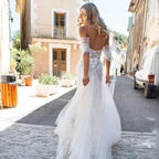 Lace Boho High Fork Wedding Dresses A Line Off The Shoulder Beach Sweetheart Bride Dresses Custom Made To Measures Floor Length