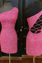 One Shoulder Red Short Homecoming Dress SYH23