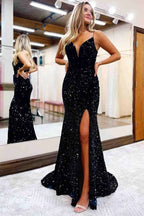 Royal Blue Sequin Prom Dress Split SYP109
