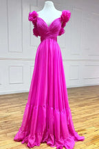 Lace-Up V-Neck Ruffle Pleated Long Prom Dress SYP180