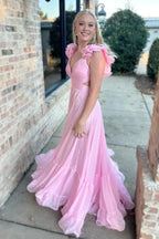 Lace-Up V-Neck Ruffle Pleated Long Prom Dress SYP180
