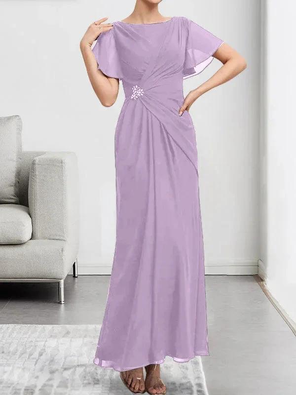 A-line Scoop Illusion Tea-Length Chiffon Lace Mother of the Bride Dress With Beading Sequins