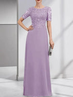 A-line Scoop Floor-Length Lace Chiffon Mother of the Bride Dress With Sequins
