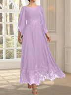 A-line Scoop Illusion Ankle-Length Lace Chiffon Mother of the Bride Dress With Sequins